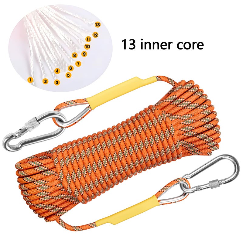 X XBEN Outdoor Climbing Rope 30M (96ft) Rock Climbing Rope, Escape Rope Climbing Equipment Fire Rescue Parachute Rope (96 Foot) - Orange - Image 2